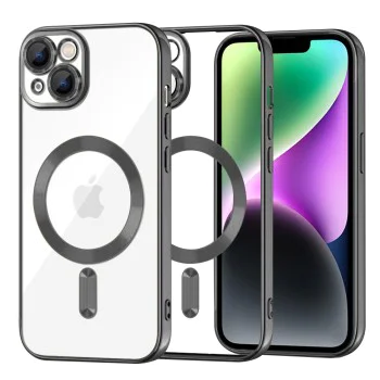 Дом за iPhone 14 - Луксозен Crystal MagSafe - Черен