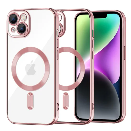 Калъф за iPhone 14 - Luxury Crystal MagSafe - Розов