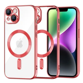 Калъф за iPhone 14 - Luxury Crystal MagSafe - Червен