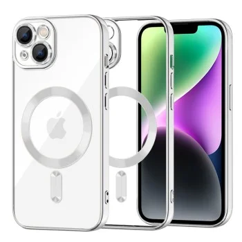 Калъф за iPhone 14 - Luxury Crystal MagSafe - Silver