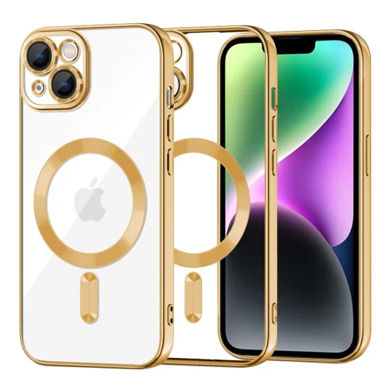 Калъф за iPhone 14 - Luxury Crystal MagSafe - Златен