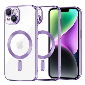 Калъф за iPhone 14 - Luxury Crystal MagSafe - Светло лилав
