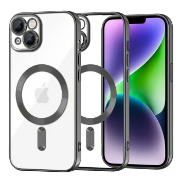 Калъф за iPhone 14 Plus - Luxury Crystal MagSafe - Черен
