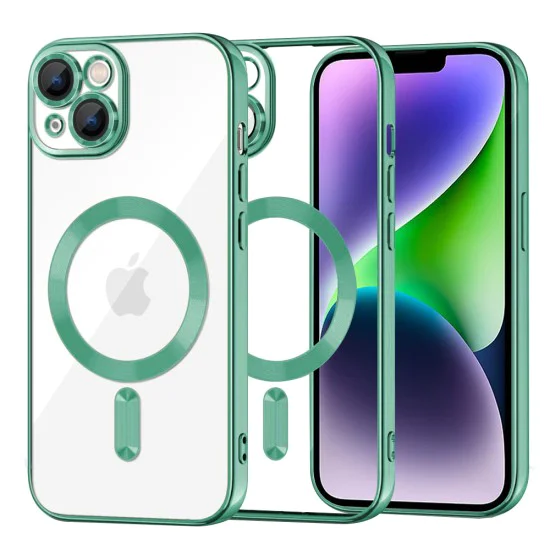 Калъф за iPhone 14 Plus - Luxury Crystal MagSafe - Light Green