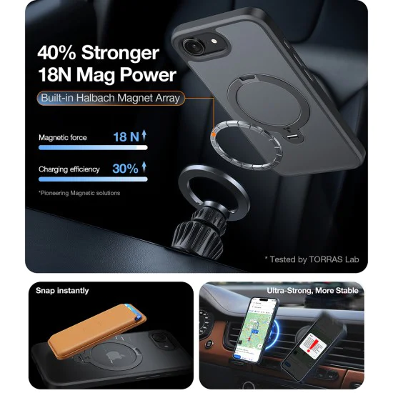 Torras - Ostand Spin Series - iPhone 16e - черен