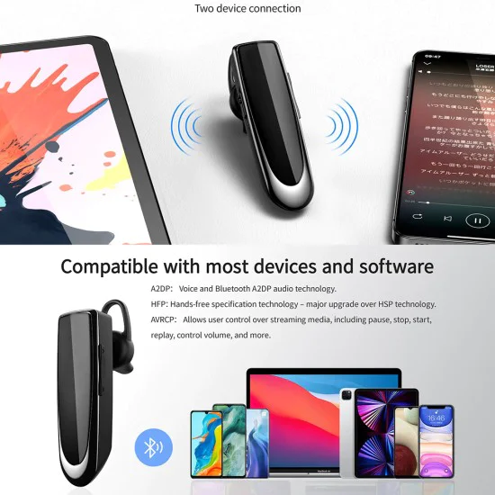 Techsuit - Премиум Bluetooth слушалки UrbanEar (CB1) - HandsFree, Type-C, шумопотискане, леки и удобни - черни