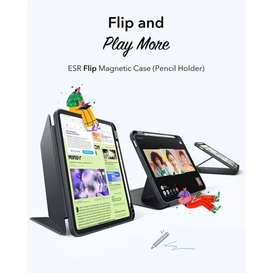 ESR - Flip Hybrid (с държач за молив) - iPad 10 (2022) 10.9 / 11 (2025 - черен