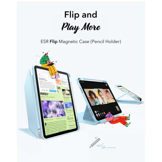 ESR - Flip Hybrid (с държач за молив) - iPad Air 4 (2020) / Air 5 (2022) / Air 11 (2024) / Air 11 (2025) - Небесно син