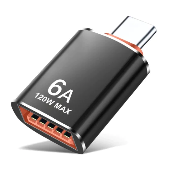 Techsuit - Премиум OTG адаптер HyperPort (A2) - USB към Type-C, 5Gbps, 6A, 120W, конвертор за компютър/лаптоп - черен / оранжев