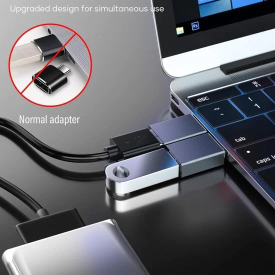 Techsuit - Премиум OTG адаптер SlateVolt (A8) - USB 3.0 към Type-C, 5Gbps, 3A, алуминиева сплав, бърз трансфер на данни - сив