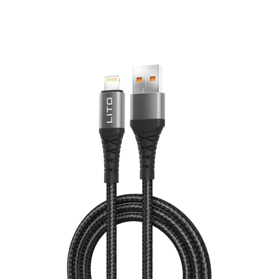 Lito - Кабел за данни (LD08L) - USB-A към Lightning, бързо зареждане, 2,4 A, 2 м - черен