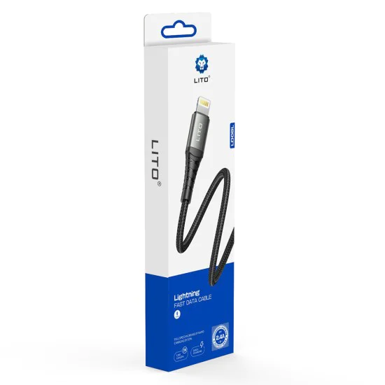 Lito - Кабел за данни (LD08L) - USB-A към Lightning, бързо зареждане, 2,4 A, 2 м - черен