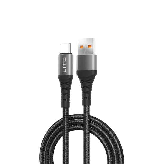 Lito - Кабел за данни (LD08T) - USB-A към Type-C, бързо зареждане, 2,4 A, 2 м - черен