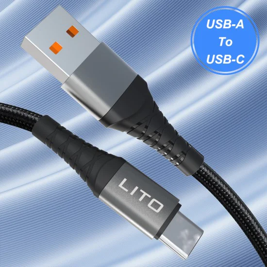 Lito - Кабел за данни (LD08T) - USB-A към Type-C, бързо зареждане, 2,4 A, 2 м - черен