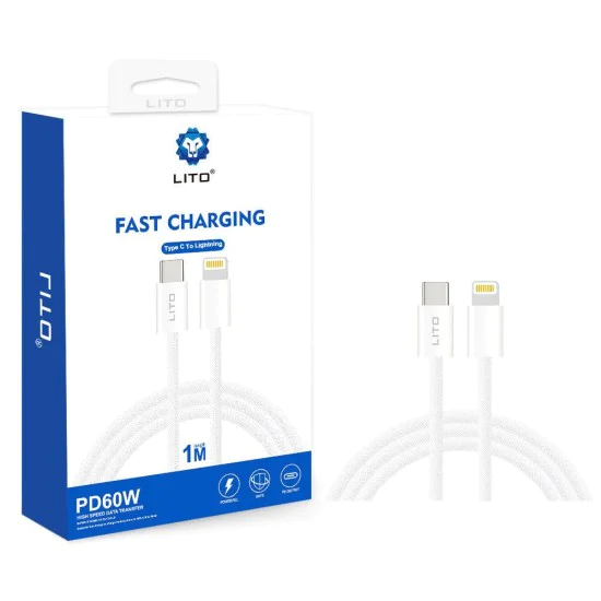 Lito - Кабел за данни (LD04) - Type-C към Lightning Fast Charging PD60W, 1m - Бял