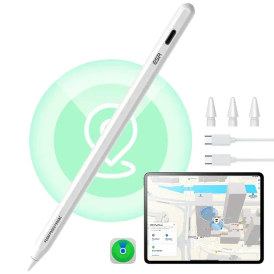 ESR - Stylus Pen Geo (6C00602) - за iPad, магнитна приставка, Bluetooth, Type-C, отхвърляне на дланта, чувствителност към наклон - бял