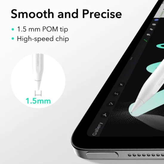 ESR - Stylus Pen Geo (6C00602) - за iPad, магнитна приставка, Bluetooth, Type-C, отхвърляне на дланта, чувствителност към наклон - бял