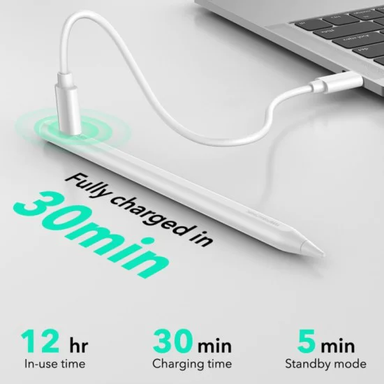 ESR - Stylus Pen Geo (6C00602) - за iPad, магнитна приставка, Bluetooth, Type-C, отхвърляне на дланта, чувствителност към наклон - бял