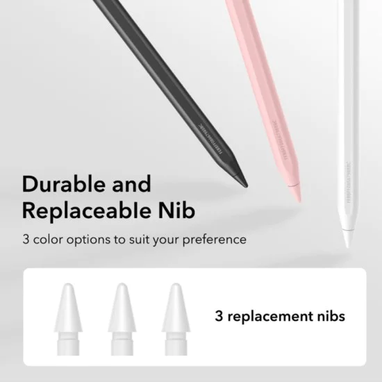 ESR - Stylus Pen Geo (6C00602) - за iPad, магнитна приставка, Bluetooth, Type-C, отхвърляне на дланта, чувствителност към наклон - бял