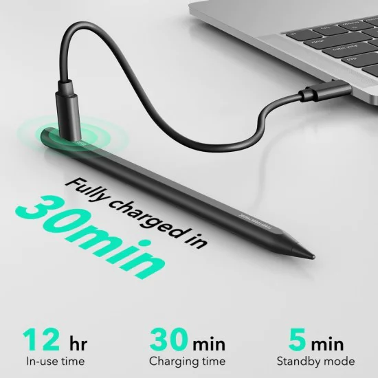 ESR - Stylus Pen Geo (6C00601) - за iPad, магнитна приставка, Bluetooth, Type-C, отхвърляне на дланта, чувствителност към наклон - черен