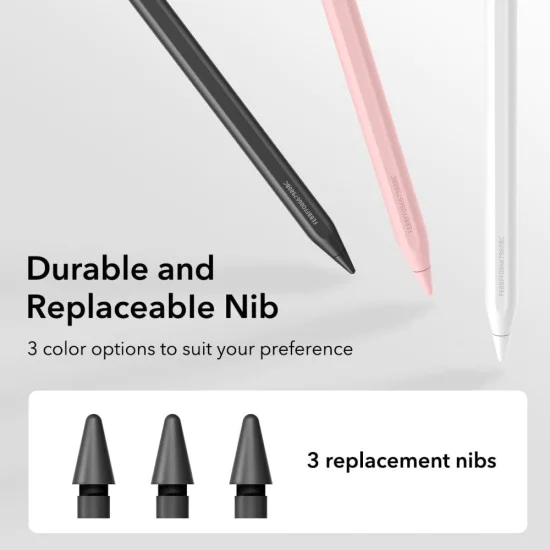 ESR - Stylus Pen Geo (6C00601) - за iPad, магнитна приставка, Bluetooth, Type-C, отхвърляне на дланта, чувствителност към наклон - черен