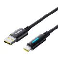 Baseus - Кабел за данни с осветен кабел (P10379002121-00) - USB към Type-C, 100W, бързо зареждане, LED светлина, управление с бутони, 1 м - Космическо черно