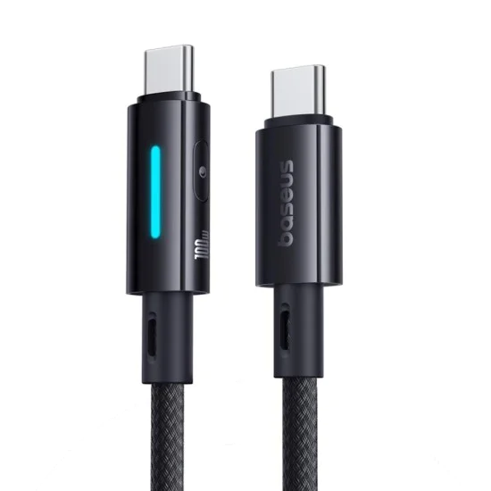 Baseus - Кабел за данни с осветена светлина (P10379000121-01) - за iPhone, лаптоп, Type-C, 100W, динамична светлина, E-marker чип, 2 м - Космическо черно