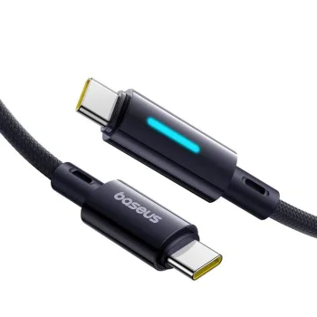 Baseus - Кабел за данни с осветена светлина (P10379000121-00) - за Macbook, Type-C, 100W, динамична LED светлина, E-marker чип, 1m - Космическо черно