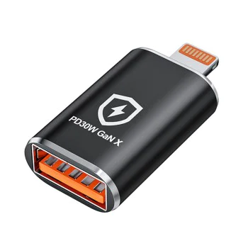 Techsuit - Премиум OTG адаптер HyperPort (A6) - USB 3.0 към Lightning, PD30W, 5Gbps, GaN, конвертор за iPhone - черен / оранжев