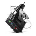 Techsuit - Премиум стенно зарядно PentaXPower (CHC1) - Включен кабел Type-C, 3x USB, 2x Type-C PD 25W, 65W, GaN, 1m - Черен