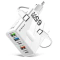 Techsuit - Премиум стенно зарядно PentaXPower (CHC1) - Включен кабел Type-C, 3x USB, 2x Type-C PD 25W, 65W, GaN, 1m - Бял
