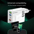 Techsuit - Премиум стенно зарядно PentaXPower (CHC1) - Включен кабел Type-C, 3x USB, 2x Type-C PD 25W, 65W, GaN, 1m - Черен