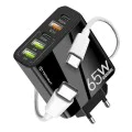 Techsuit - Премиум стенно зарядно PentaXPower (CHC2) - Включен кабел Type-C, 3x USB QC 3.0, 2x Type-C PD 20W, 65W, 1m - Черен