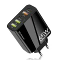 Techsuit - Премиум стенно зарядно PentaXPower (CHC2) - Включен кабел Type-C, 3x USB QC 3.0, 2x Type-C PD 20W, 65W, 1m - Черен