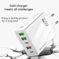 Techsuit - Премиум стенно зарядно PentaXPower (CHC2) - Включен кабел Type-C, 3x USB QC 3.0, 2x Type-C PD 20W, 65W, 1m - Бял
