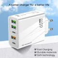Techsuit - Премиум стенно зарядно PentaXPower (CHC2) - Включен кабел Type-C, 3x USB QC 3.0, 2x Type-C PD 20W, 65W, 1m - Бял