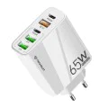 Techsuit - Премиум стенно зарядно PentaXPower (CHC2) - Включен кабел Type-C, 3x USB QC 3.0, 2x Type-C PD 20W, 65W, 1m - Бял