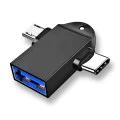 Techsuit - OTG адаптер TwoVoltX (A16) - 3в1, USB към Micro-USB + Type-C, Plug and Play, алуминиева сплав - черен