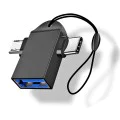 Techsuit - OTG адаптер TwoVoltX (A16) - 3в1, USB към Micro-USB + Type-C, Plug and Play, алуминиева сплав - черен