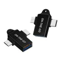 Techsuit - OTG адаптер AluCoreX (A15) - 3в1, USB към Micro-USB + Type-C, Plug and Play, алуминиева сплав - черен