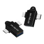 Techsuit - OTG адаптер AluCoreX (A15) - 3в1, USB към Micro-USB + Type-C, Plug and Play, алуминиева сплав - черен