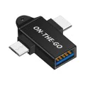 Techsuit - OTG адаптер AluCoreX (A15) - 3в1, USB към Micro-USB + Type-C, Plug and Play, алуминиева сплав - черен