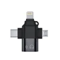 Techsuit - Премиум OTG адаптер SoundVoltX (A17) - 4в1, USB към Micro-USB + Type-C + Lightning, Plug and Play - Черен