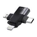 Techsuit - Премиум OTG адаптер SoundVoltX (A17) - 4в1, USB към Micro-USB + Type-C + Lightning, Plug and Play - Черен