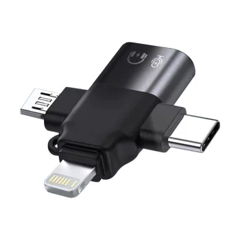 Techsuit - Премиум OTG адаптер SoundVoltX (A17) - 4в1, USB към Micro-USB + Type-C + Lightning, Plug and Play - Черен