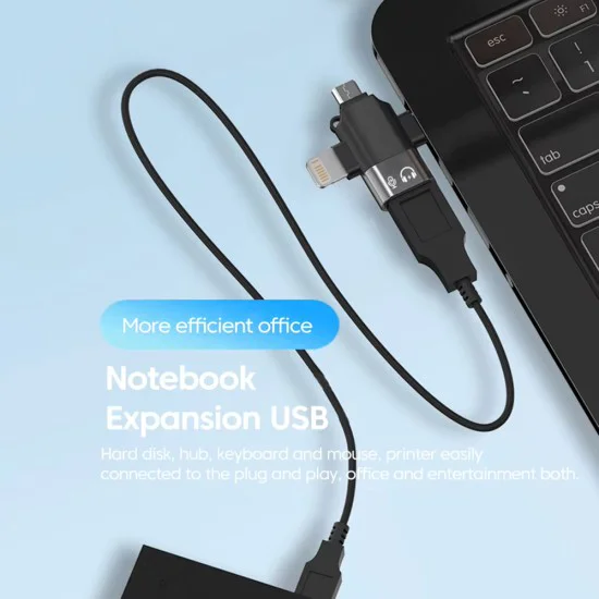Techsuit - Премиум OTG адаптер SoundVoltX (A17) - 4в1, USB към Micro-USB + Type-C + Lightning, Plug and Play - Черен