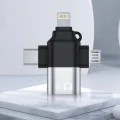 Techsuit - Премиум OTG адаптер SoundVoltX (A17) - 4в1, USB към Micro-USB + Type-C + Lightning, Plug and Play - Черен