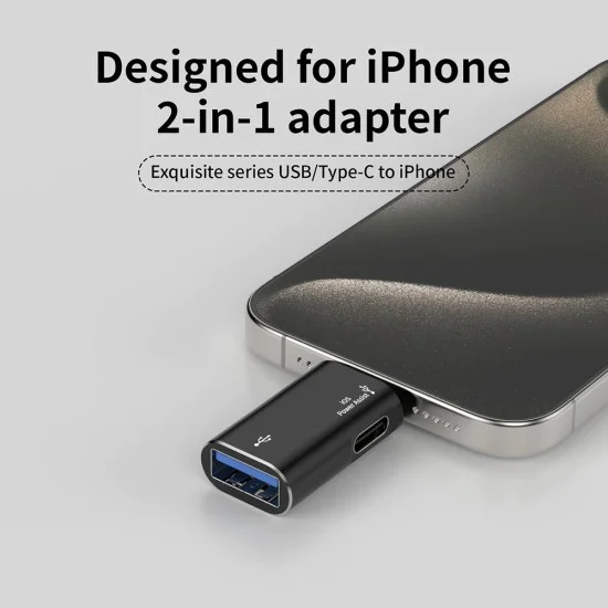 Techsuit - Премиум OTG адаптер AluVoltX (A18) - USB към Lightning, Plug and Play, алуминиева сплав, бърз трансфер на данни - черен