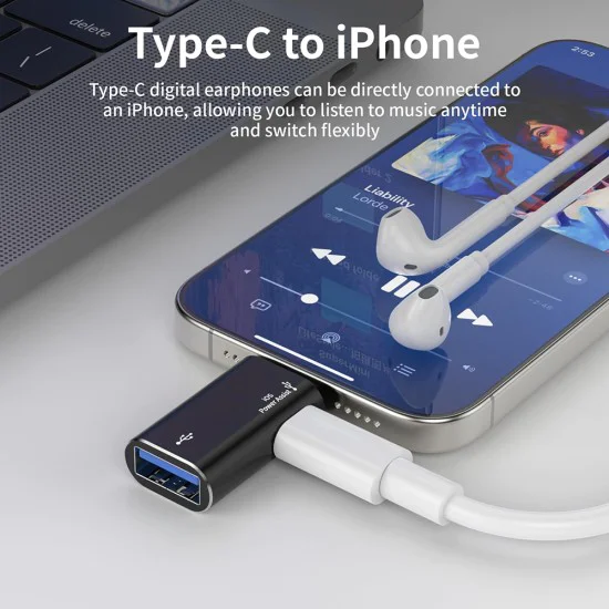 Techsuit - Премиум OTG адаптер AluVoltX (A18) - USB към Lightning, Plug and Play, алуминиева сплав, бърз трансфер на данни - черен