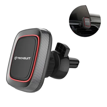 Techsuit - Стойка за кола MagGrip (S5) - Сигурна магнитна дръжка за вентилационен отвор, ъгъл на въртене 360°, с метални пластини - черно/червено